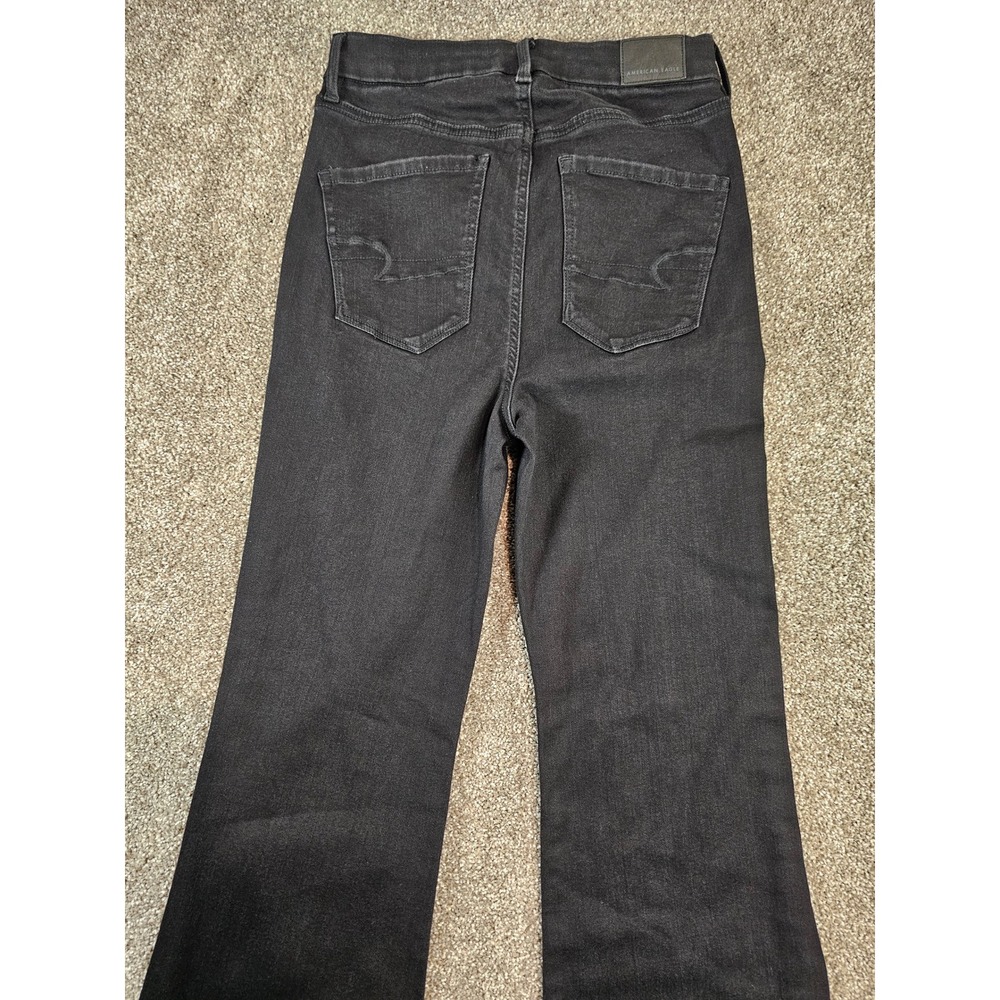 American Eagle Next Level Stretch High Waisted Flare Jeans Black Button Fly 4R - Picture 8 of 16